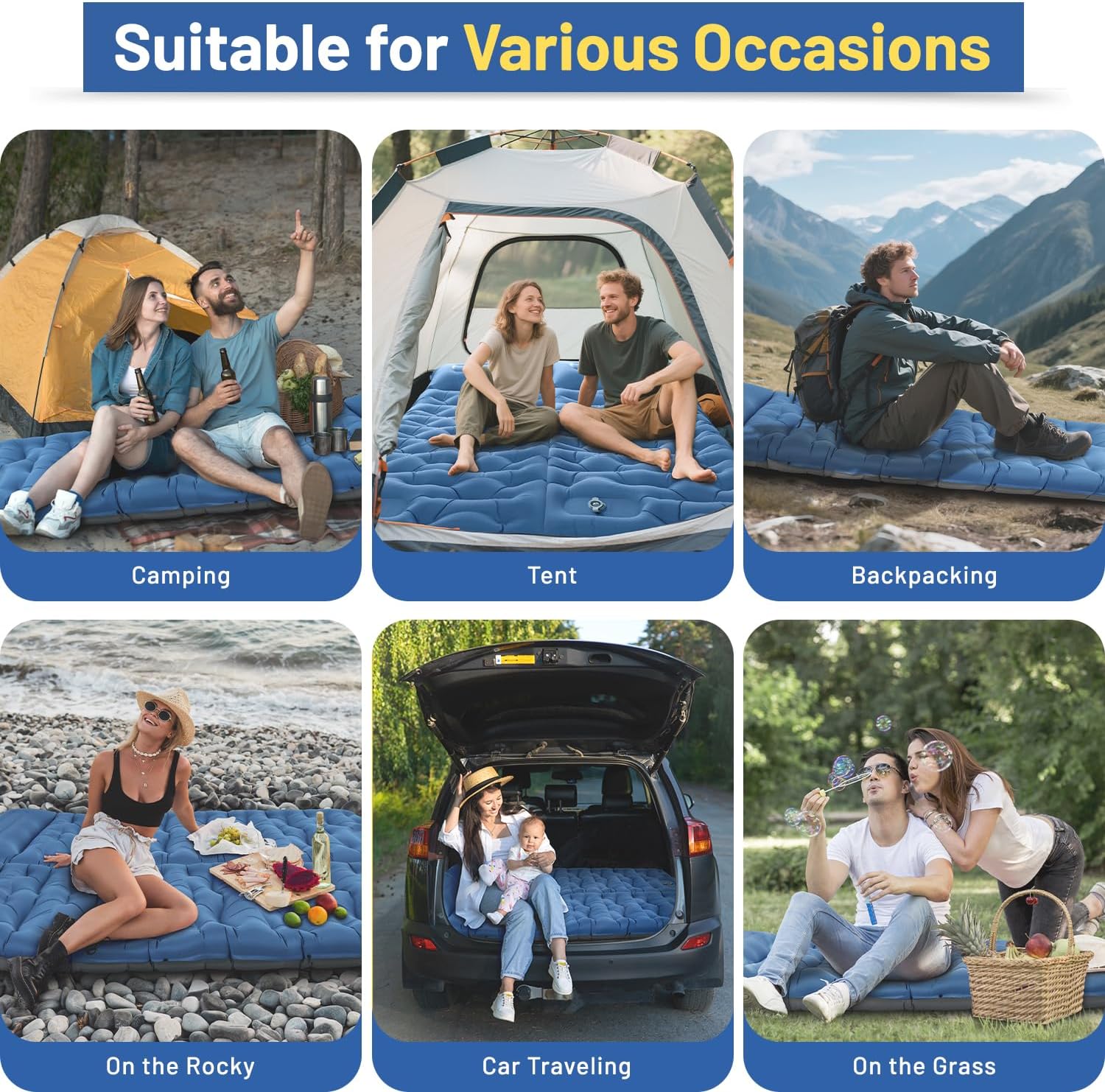 Camping Sleeping Pad, Extra Thick 6 Inch Camping Mat with Pillow Built-in Foot Pump Ultralight Inflatable Sleeping Pads Compact for Hiking Backpacking Camping Traveling Tent, Portable Sleeping Mat