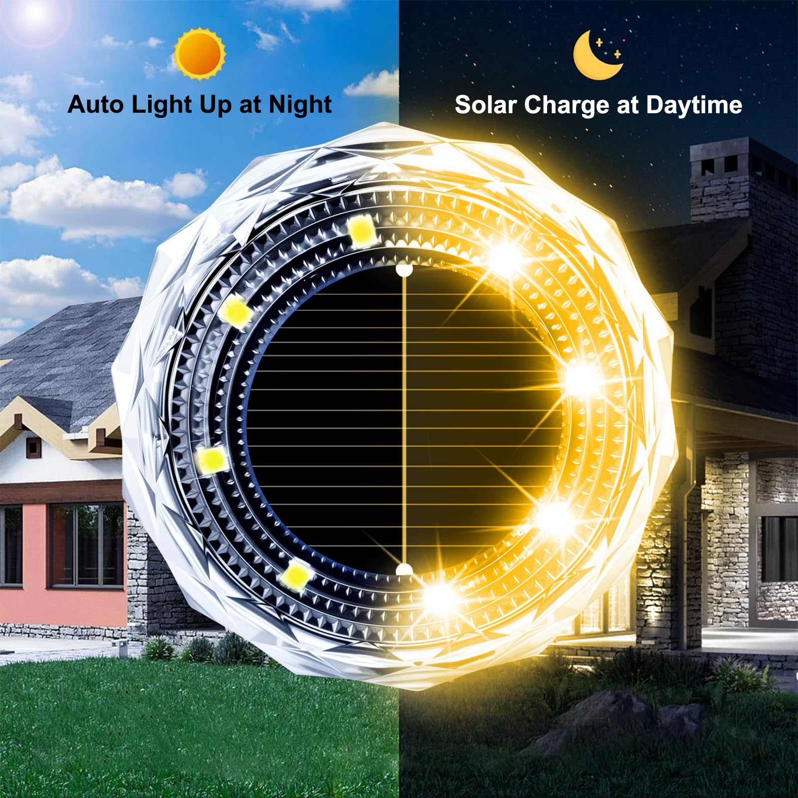 12 Luci Solari da Pavimento per Esterni, Luci Solari per Esterni da Giardino Ip65 Impermeabili, 8 LED Perle di Luce, per Vialetti, Cortili, Patii, Sentieri (Luce calda)