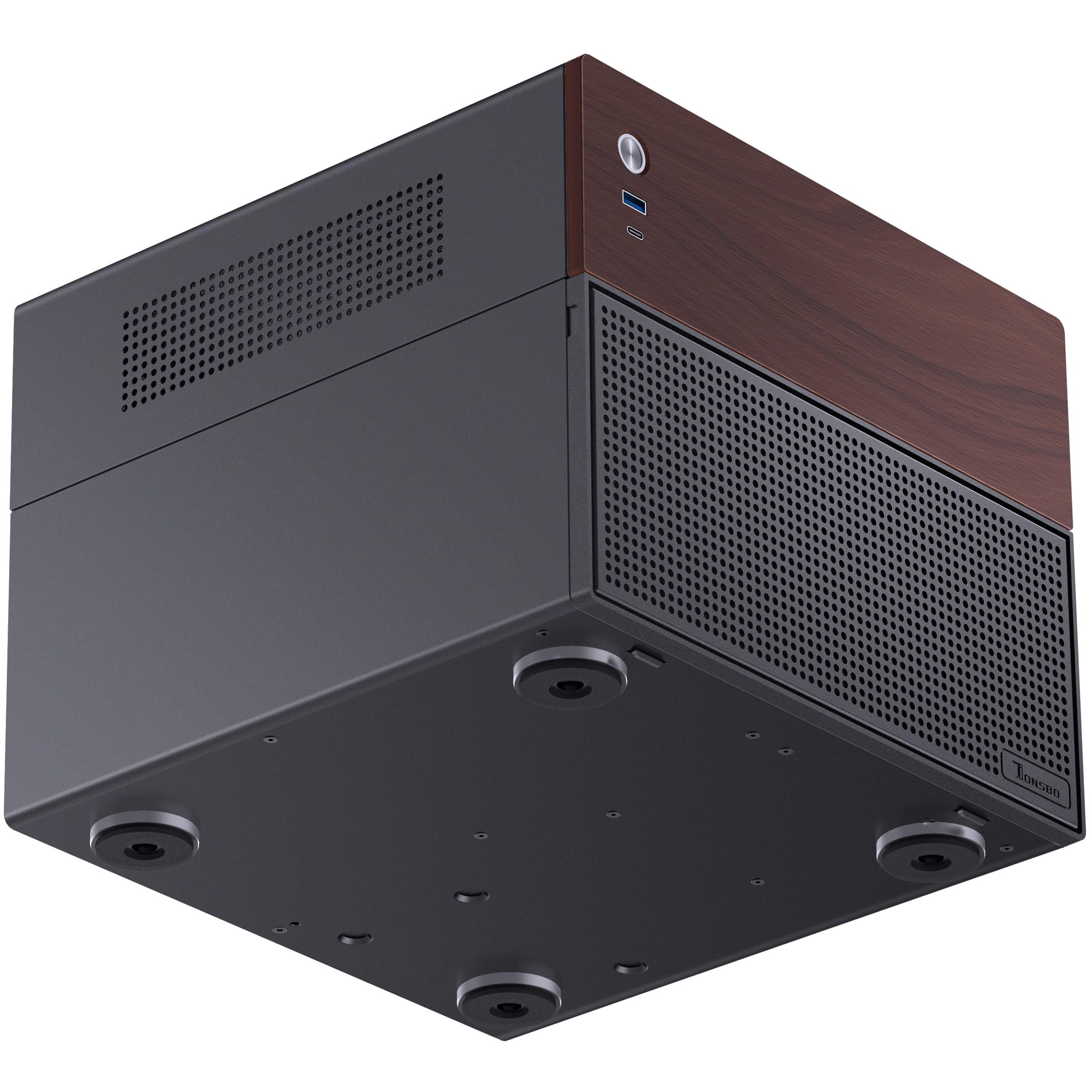 Jonsbo N4 NAS Gehäuse Schwarz – Kompaktes Micro-ATX Case für DIY-NAS, Platz für 6X 3,5" & 2X 2,5" HDDs, 4 Low-Profile-Slots, USB-C & USB-A, Holzdesign