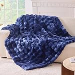 BENVWE Fluffy Faux Fur Throw Blanket for Couch, Soft Plush Thick Cozy Fuzzy Luxury Minky Bubble Blanket for Home Living Room Decor Gift for Women, Navy Blue, 51" x 63", 1100GSM