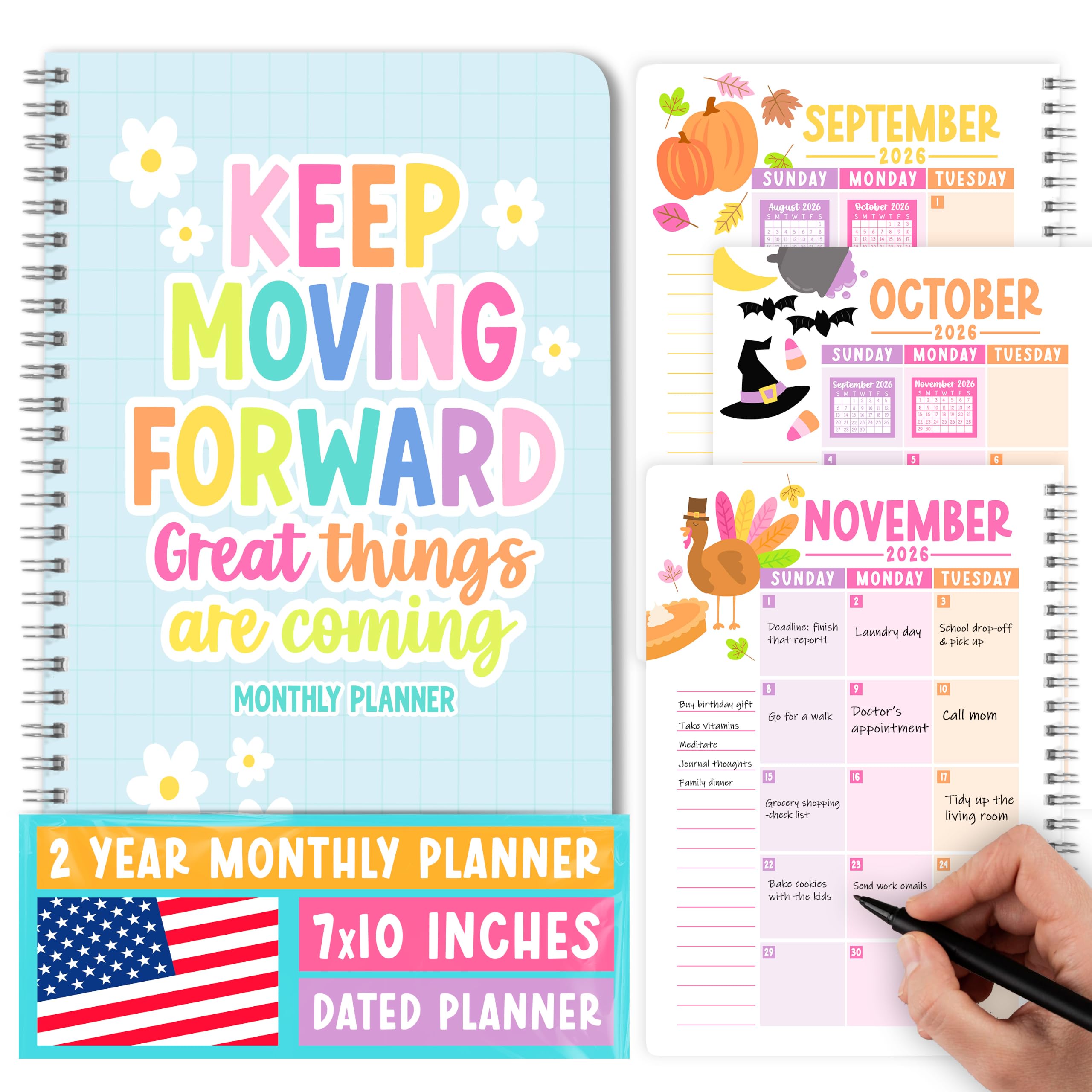2026-2027 Monthly Planner - 2 Year Monthly Planner 2026-2027, Month Calendar Planners 2026 to 2027, Calendar Book, Teal Month Planners & Organizers
