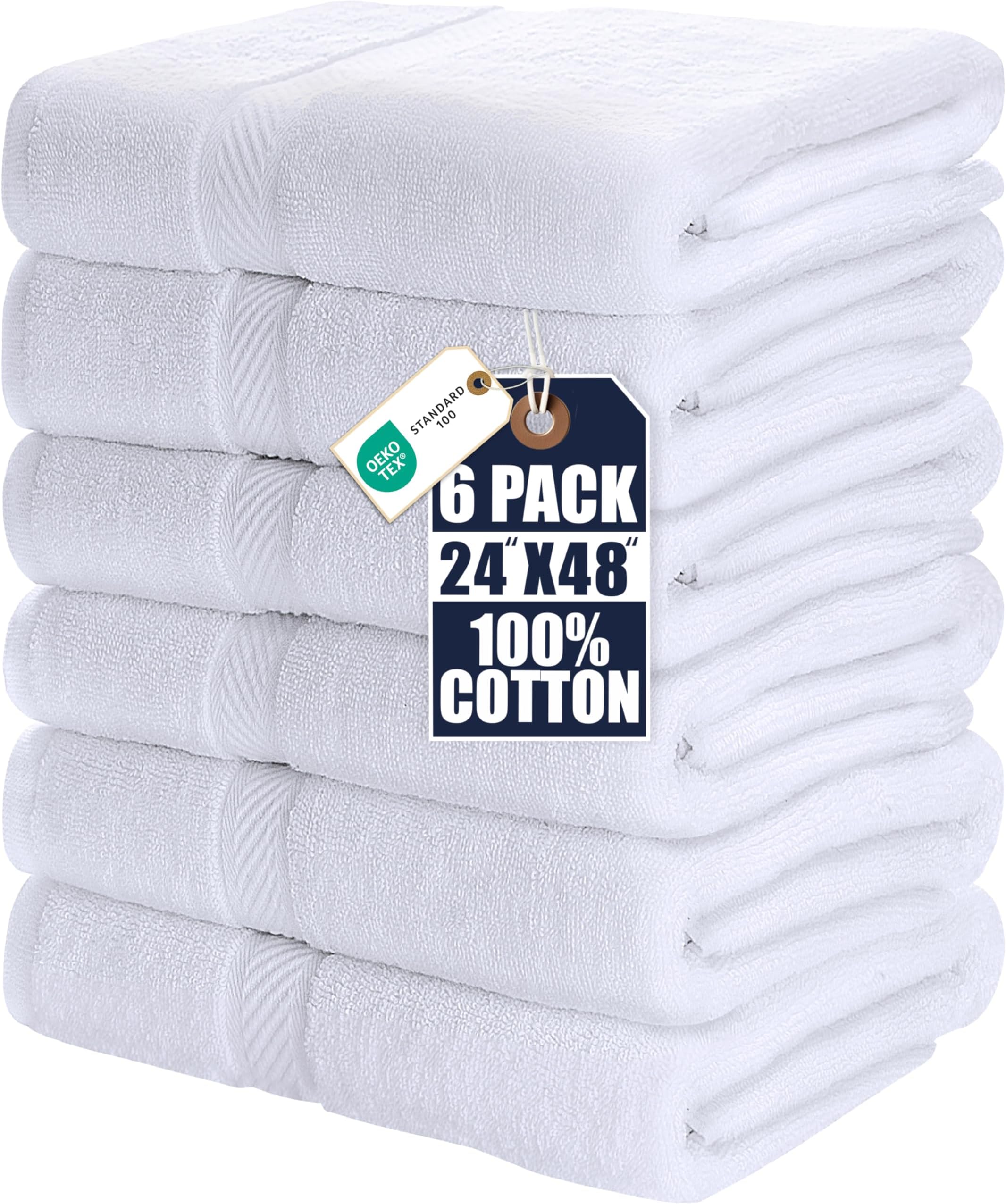 Utopia Towels - 6 Pack Bath Towel Set, 100% Ring Spun Cotton (60 x 120 CM) Medium Lightweight and Highly Absorbent Quick Drying Towels, Premium Towels for Hotel, Spa and Bathroom (White)