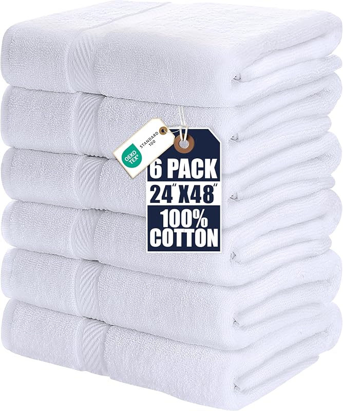 6 Pack Medium Bath Towels, 24x48 in, 500 GSM Cotton, White | Highly Absorbent, Quick-Drying, Ideal for Hotel, Spa & Home Bathroom
