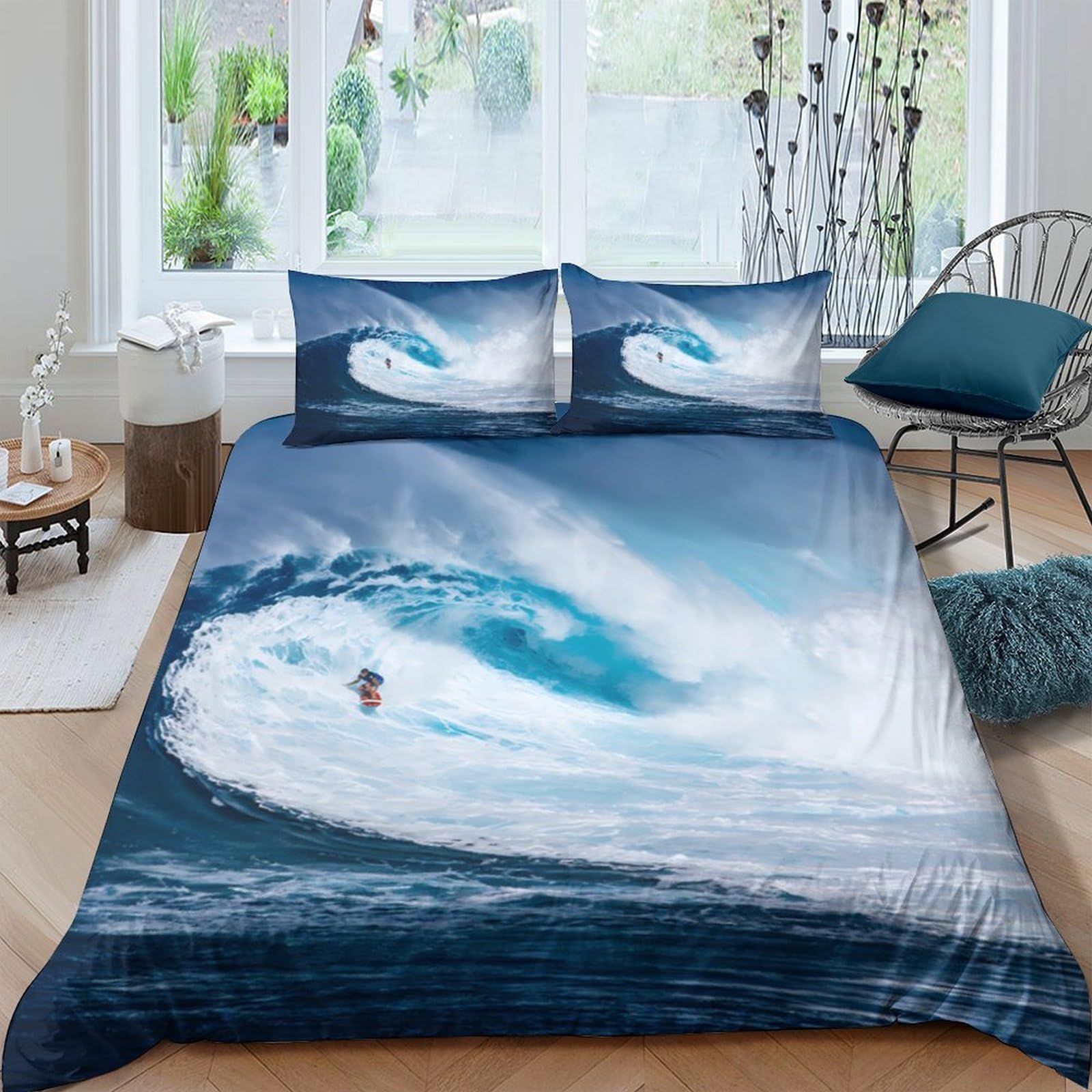 Ctjqhvkz Style-4 3D Printed Ocean Wave Fitted Sheet Microfiber Soft Blue Sea Surf Mattress Cover For Bedroom Dorm Mattress Decor Single（135X200cm）