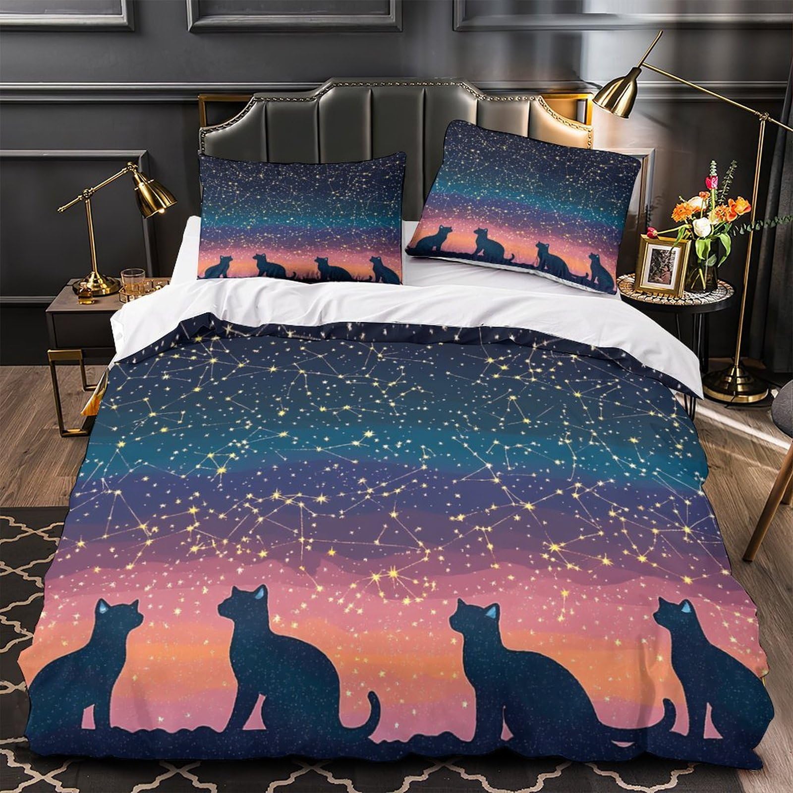 Housse de couette chat de nuit lit super king fantaisie 3d