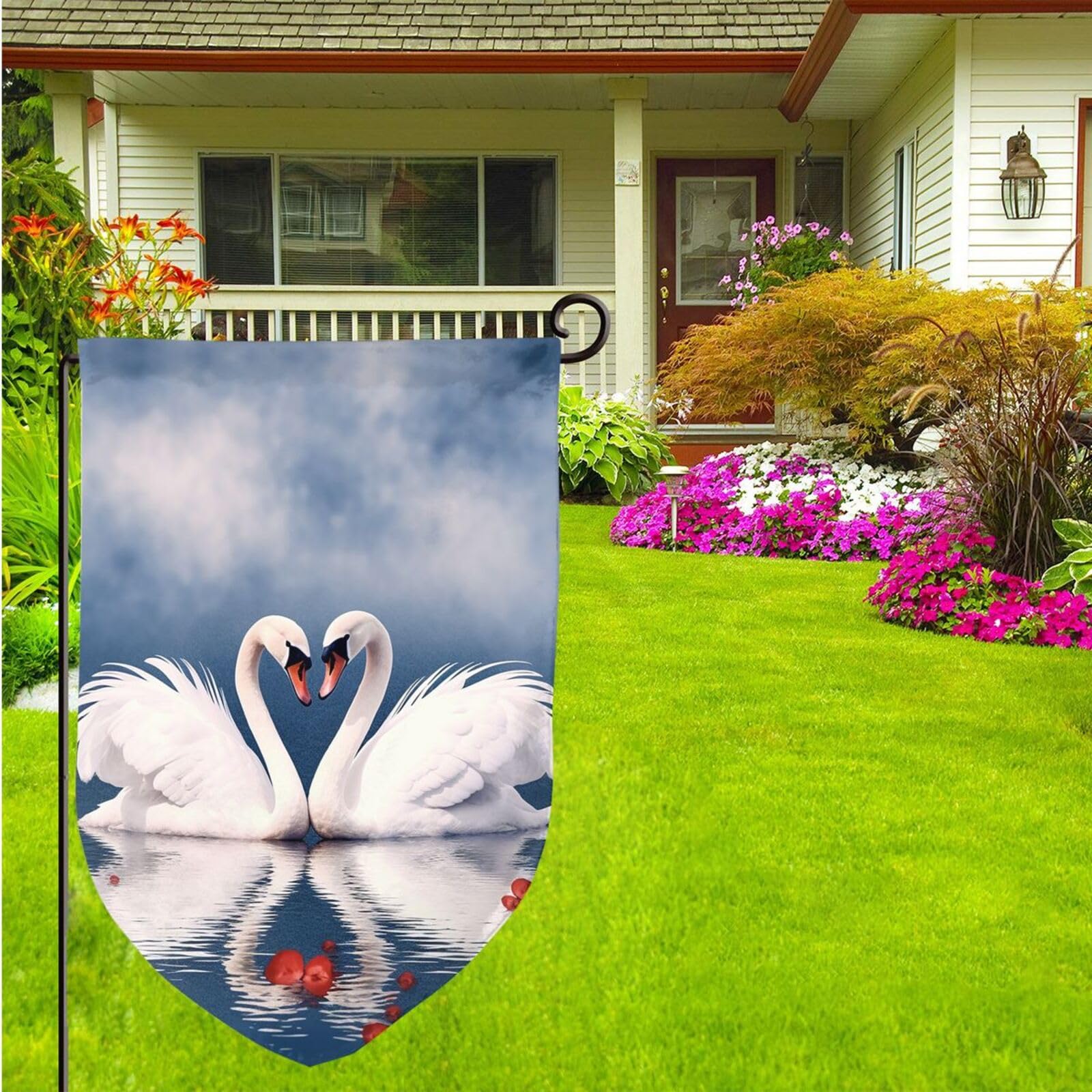Bandiera Da Giardino Chuangdi Per San Valentino, Per Esterni, 12 X 18 Pollici Bandiera Decorativa Da Giardino A Forma Di Cuore Rosa Con 1 Tappo~p127758870