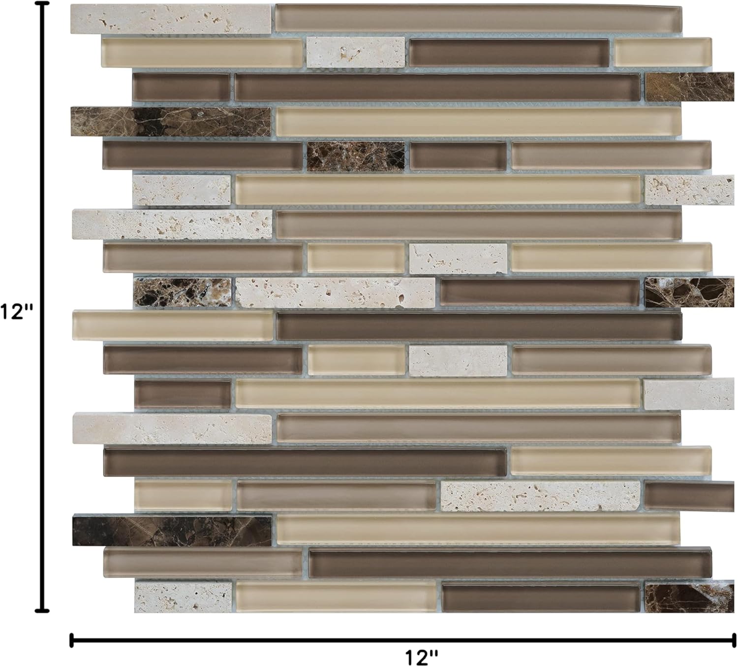 5 Sheets Glass and Stone Mosaic Tile for Kitchen Backsplash, Bathroom Shower Wall, Etc, Horizon Collection, Mixed Strips, 12"X12"X5/16 (Set of 5 Sheets, GM 2203 - Chocolate)
