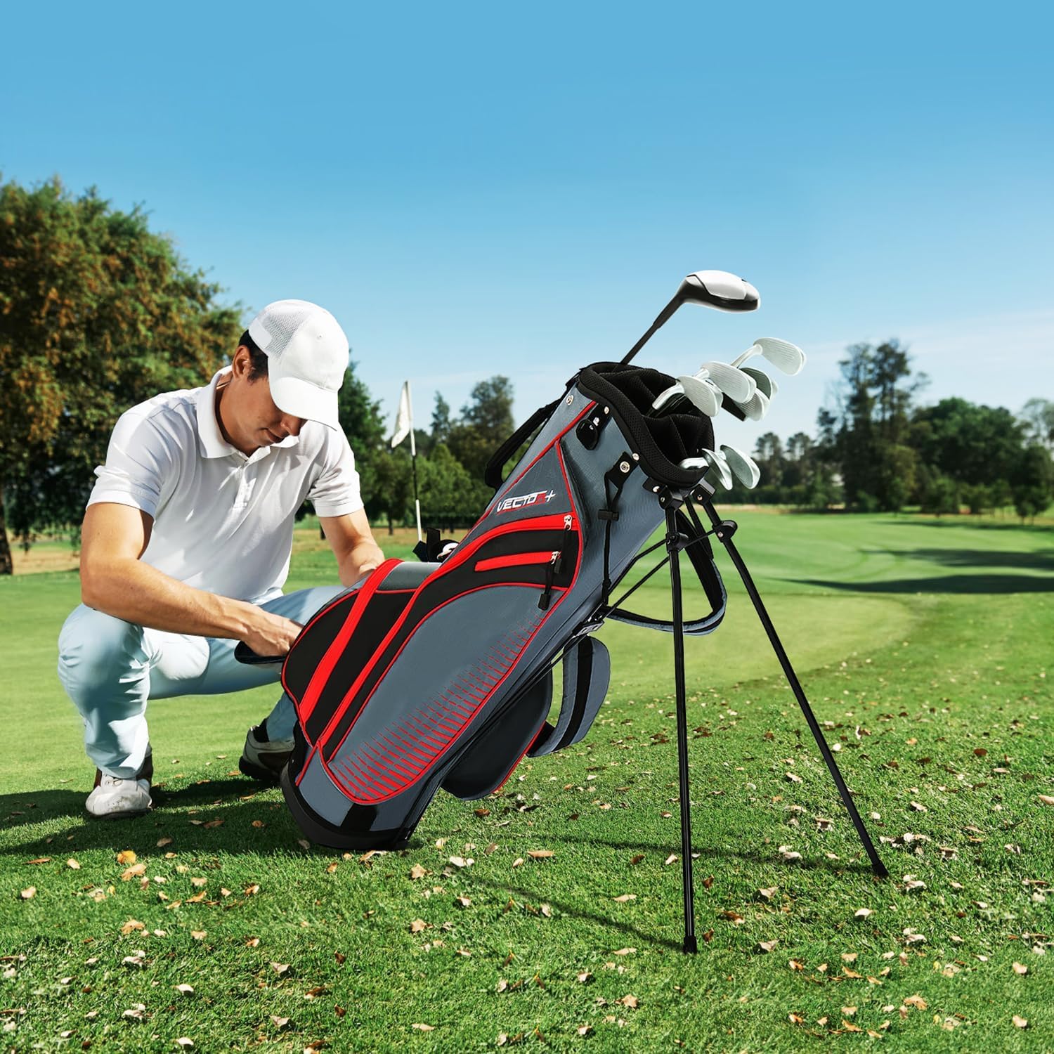 XKISS Set completo di mazze da golf per mancini/destrorsi da uomo donna 8 pezzi, include sacca con copertura antipioggia, legno da fairway 3# con copritesta, ibrido 5#, ferri 5#, 7#, 9# S# e putter