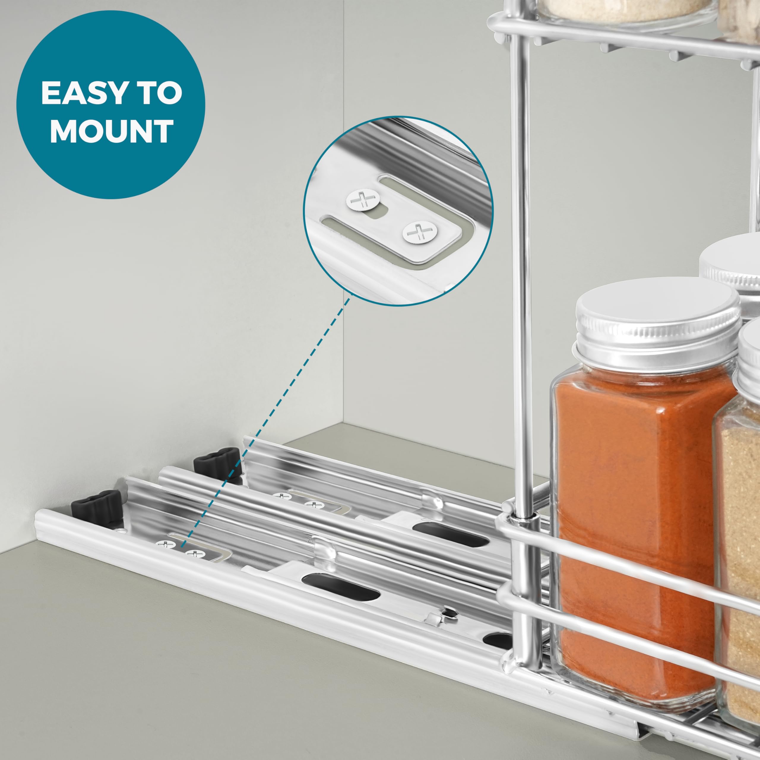 Winter Shore Porta Spezie per Armadietti a 2 Livelli - Organizer Estraibile per Armadietti da Cucina - Scaffale Estraibile Verticale per Organizzare la Dispensa - Cassetti Estraibili