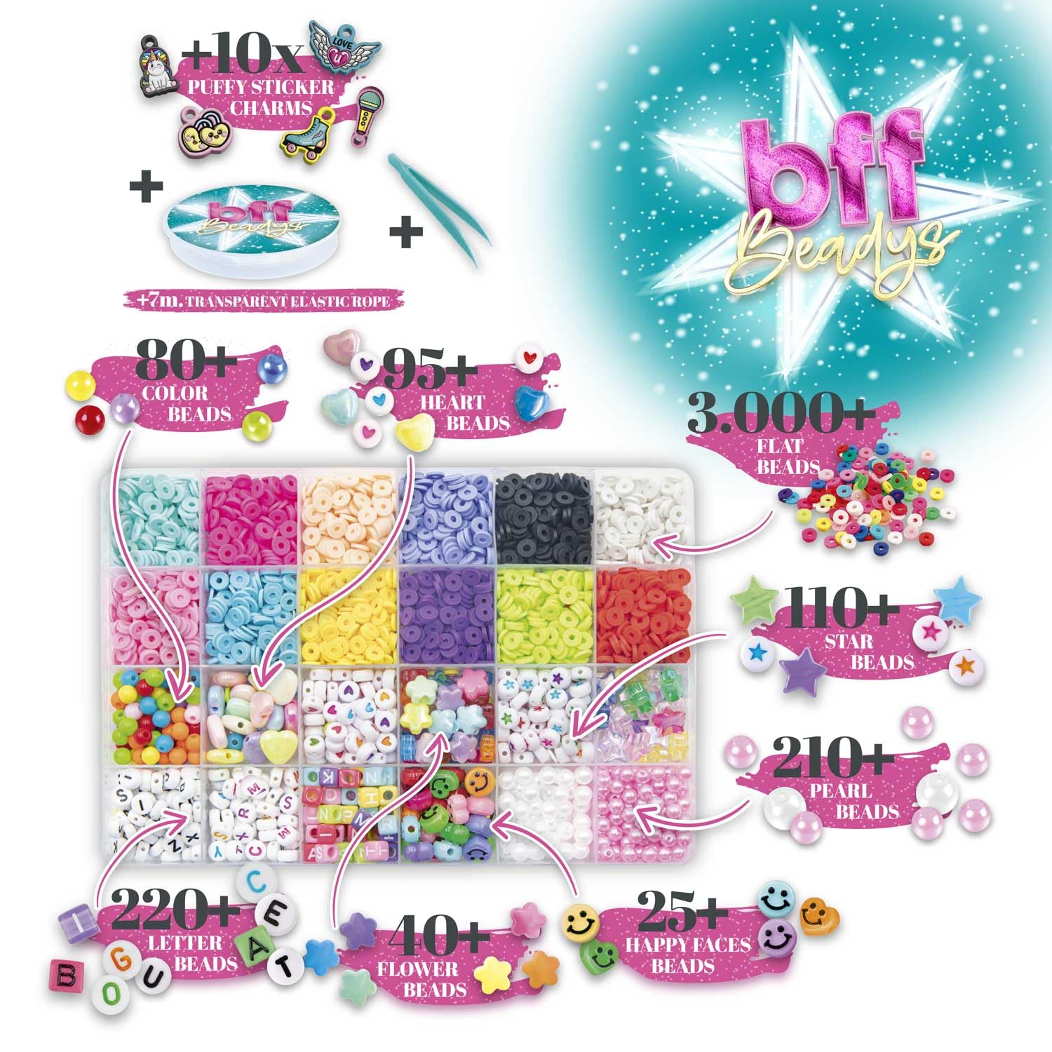 CRAZE BFF Beadys Mega Box - Set de pulseras de la amistad, DIY Beadys Hacer pulseras uno mismo, Set de manualidades de joyería infantil