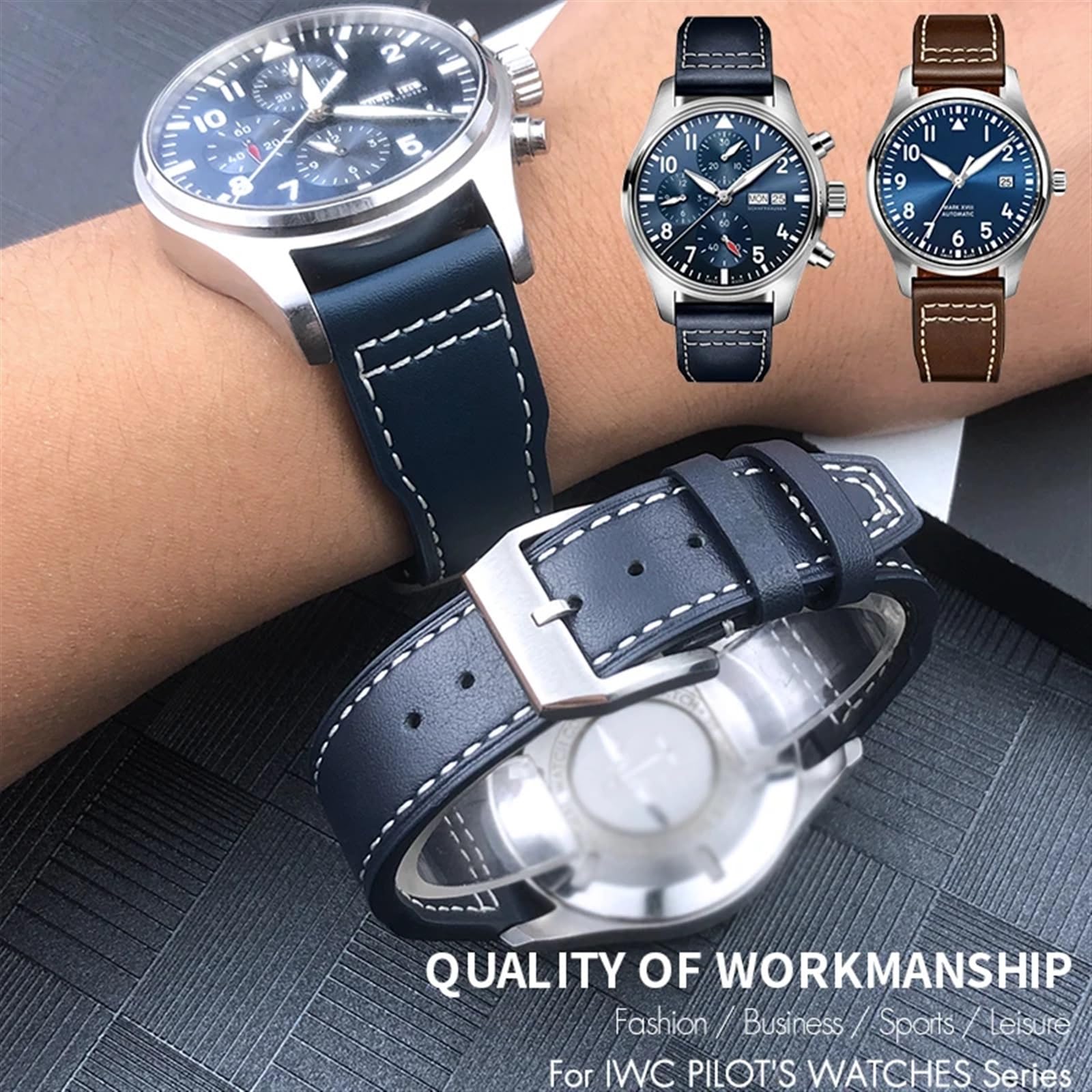 20mm 21mm 22mm cinturino in vera pelle adatto per orologio da pilota IWC IW3777 PORTOFINO Mark 18 cinturino nero blu marrone bracciali uomo