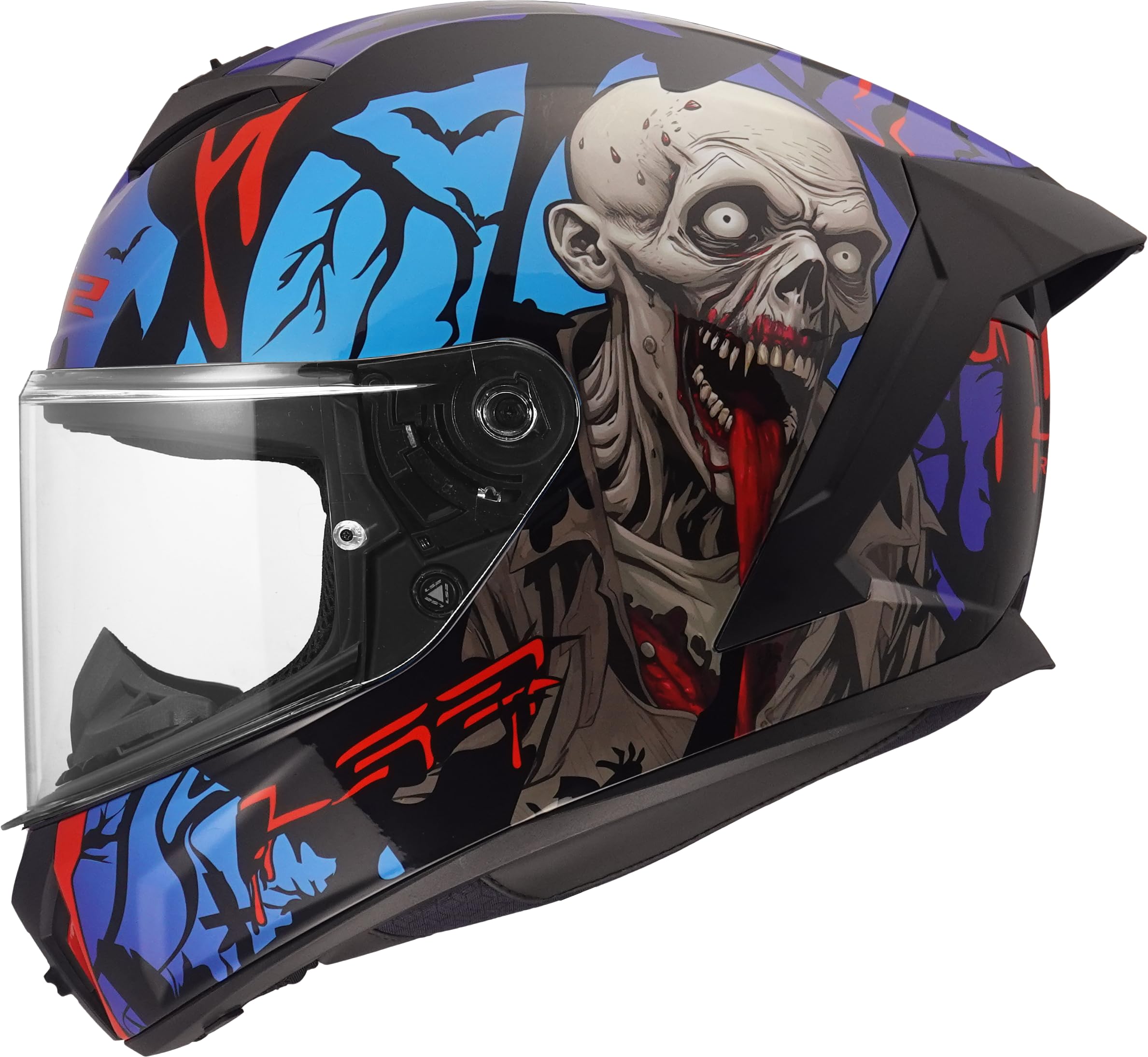LS2 FF820 Rapid 3 Full Face Motorcycle Crash Helmet - Zombie - Black Red Blue - M (57 - 58cm)