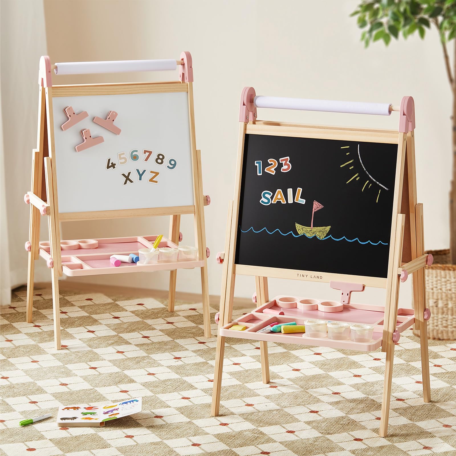 Tiny Land Foldable Wooden Kids Easel with Magnetic Letters &amp; Numbers