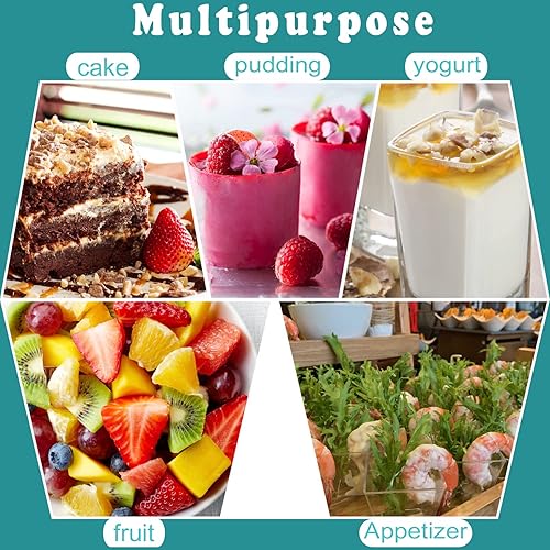 Miniatura 5 de HawHawToys Paquete de 120 tazas de postre de 4.5 onzas con tapas y cucharas, tazas cuadradas de plástico para postres para postres de fiesta, servir