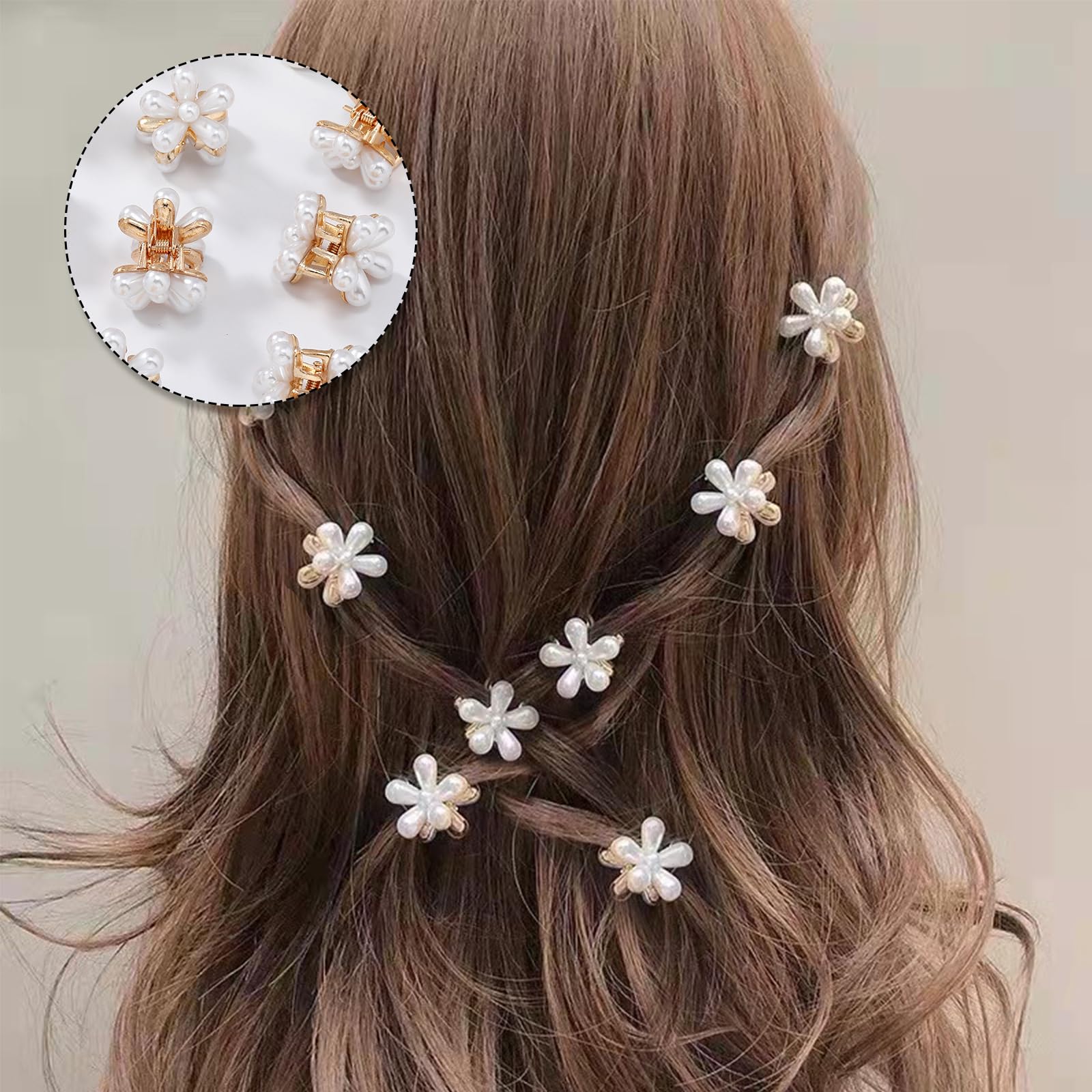Small Hair Clips Mini Pearl Claw Clip, 15 Pcs Small Flower 