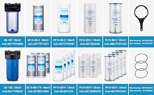 Miniatura 8 de Geekpure Sistema de filtro de agua para toda la casa de 10 pulgadas con 4 filtros de sedimentos de PP: puerto de 4.5 x 10 pulgadas - 3/4 pulgadas