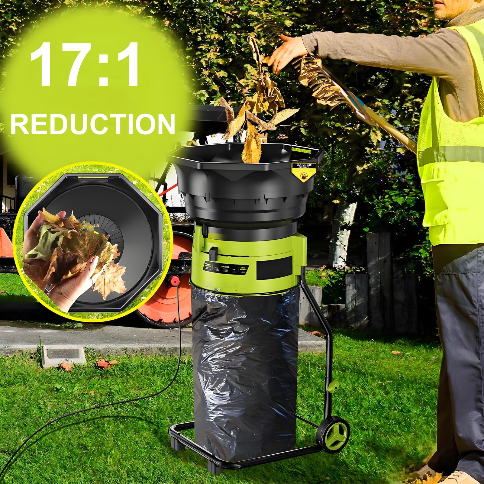 Trituradora de jardín eléctrica, trituradora de Hojas, 2500 W de Potencia, 8000 RPM, relación de trituración de 17:1, para el Mantenimiento del jardín doméstico. LeafShredder+NoPowercord