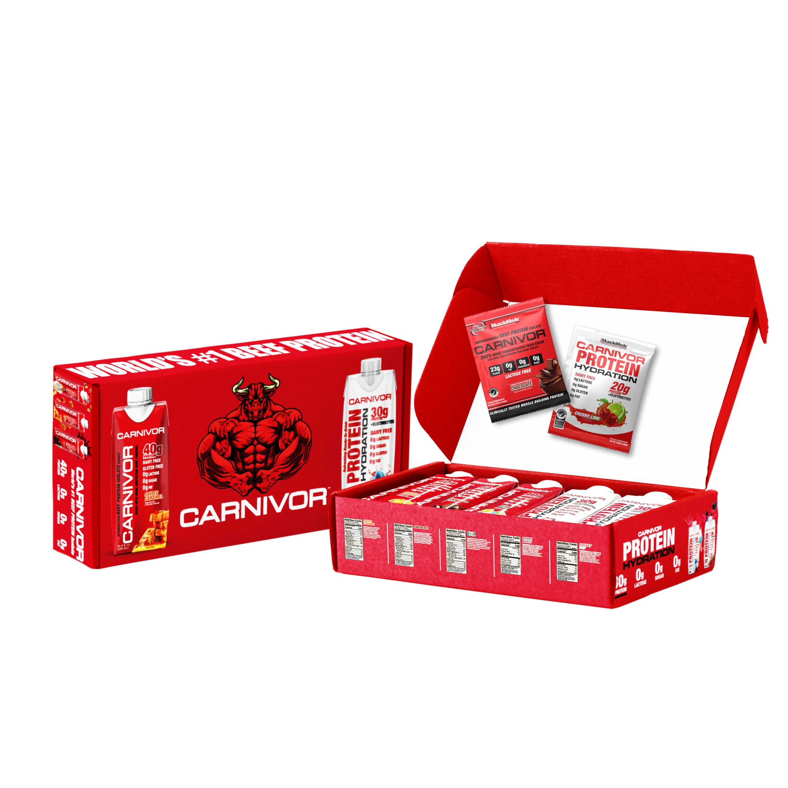 MuscleMeds Carnivor RTD Sampler Pack Ready to Drink Protein, Lactose Free, Sugar Free, Beef Isolate Protein, Muscle Building, Recovery 16.9 Fl Oz, Liquid (5 pack) 5-pack Sampler 17 Fl Oz (Pack of 5)