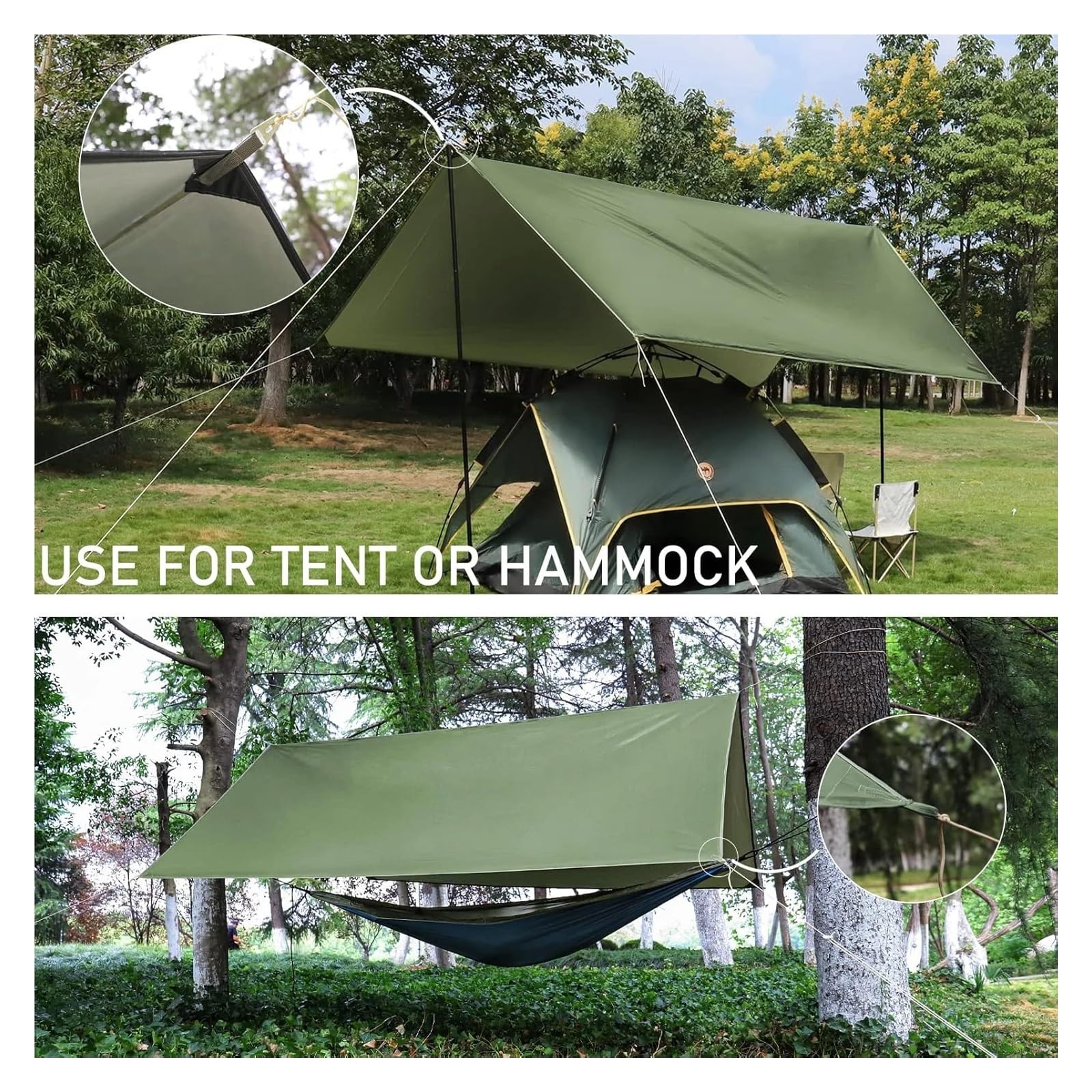 Bâche de camping imperméable pour tente touristique - Auvent de jardin, plage - Abri solaire d'extérieur ultra léger - Noir - 3 x 4 m