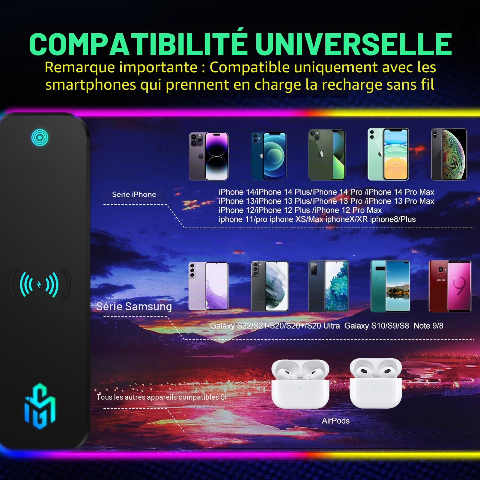 GIM Tapis de souris gaming RVB XXL 800x300 cm Motif étoile LED