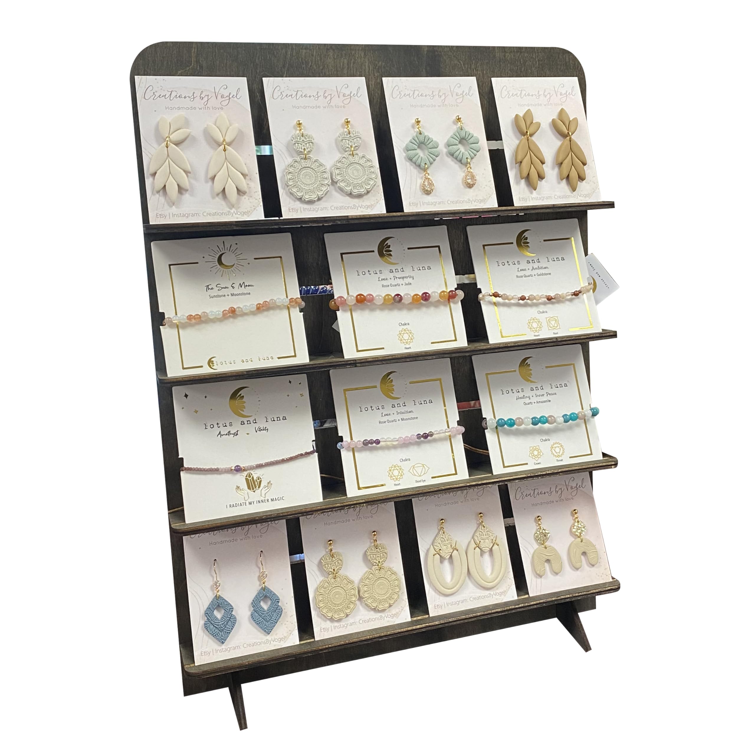 TORCHED DISPLAYS Jewelry Holder Necklace Organizer – Earring Display Stands for Selling – 3-Tiered Ebony Wood Jewelry Holder Stand for Shops, Boutiques, Festivals - Display Rack Wood Stand…