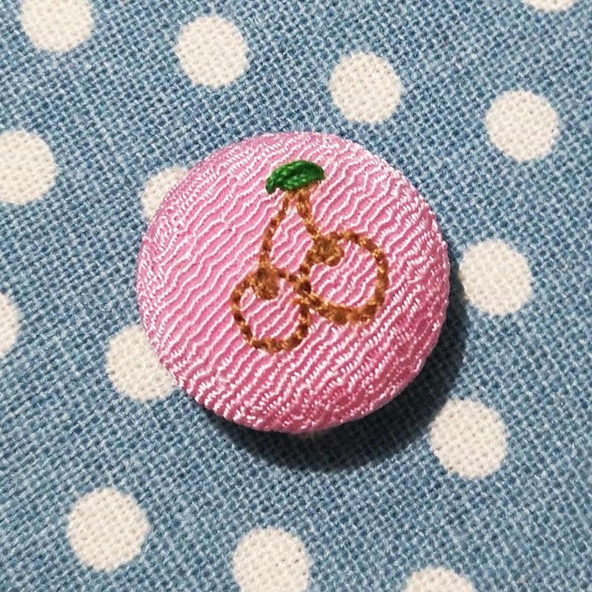 12 pièces 20 MM boutons ronds brodés roses faits à la main recouverts de tissu boutons en velours avec boutons à tige en métal pour l'artisanat de vêtements-café cerise-12 pièces