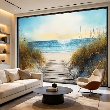 The Beauty of Nature 3D Mural Stick Wallpaper, Beach Scenery Pictures Wall Stickers Murals, Blue sea and Blue Sky Large Self Adhesive Mural, Peel Wall Murals for Boys Girls Kids Decor 108" H x 75" W