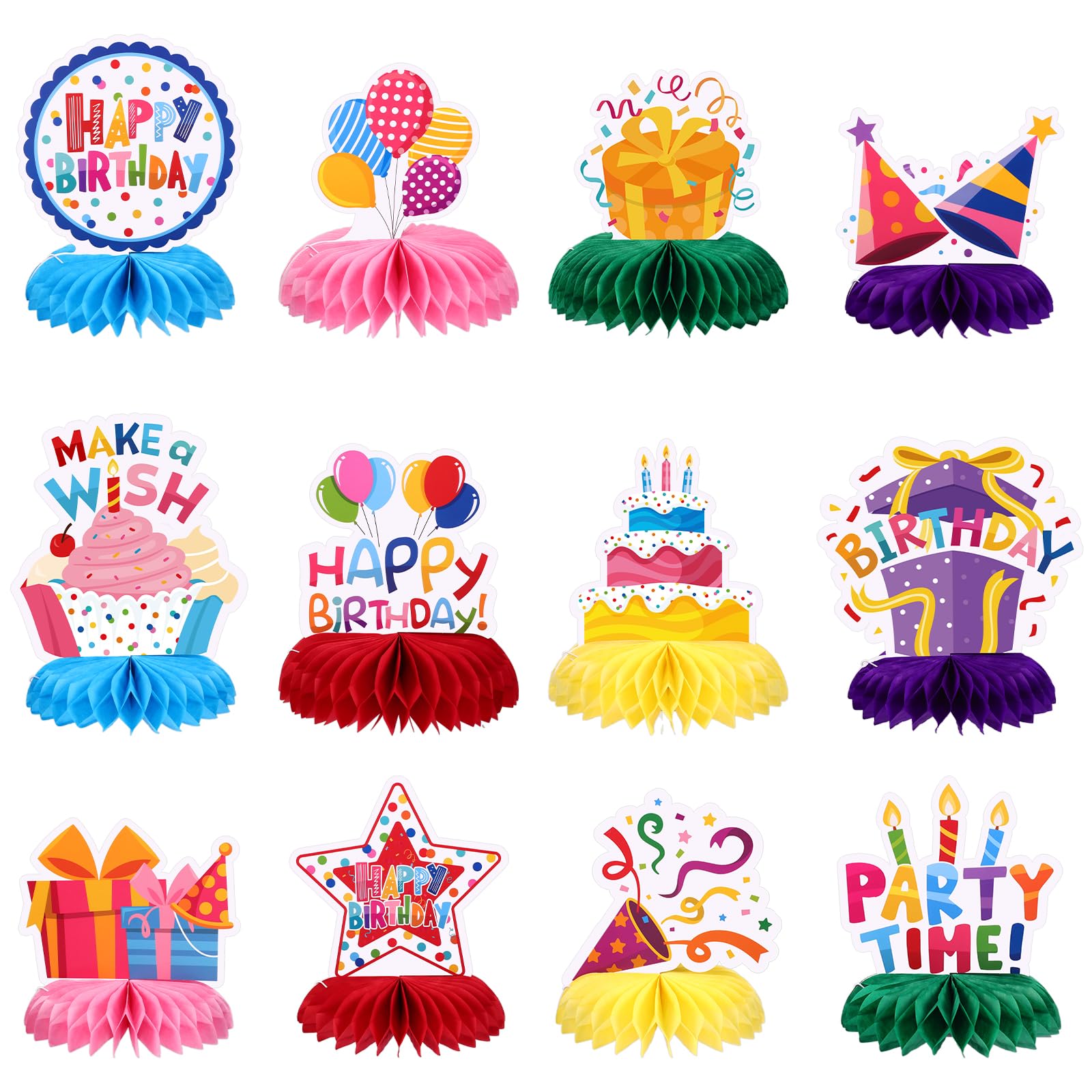 NatNarr 12 Pieces Birthday Table Decorations Colorful Happy Birthday Table Centerpieces Birthday Honeycomb Centerpieces Birthday Table Toppers Table Decorations for Birthday Party Supplies