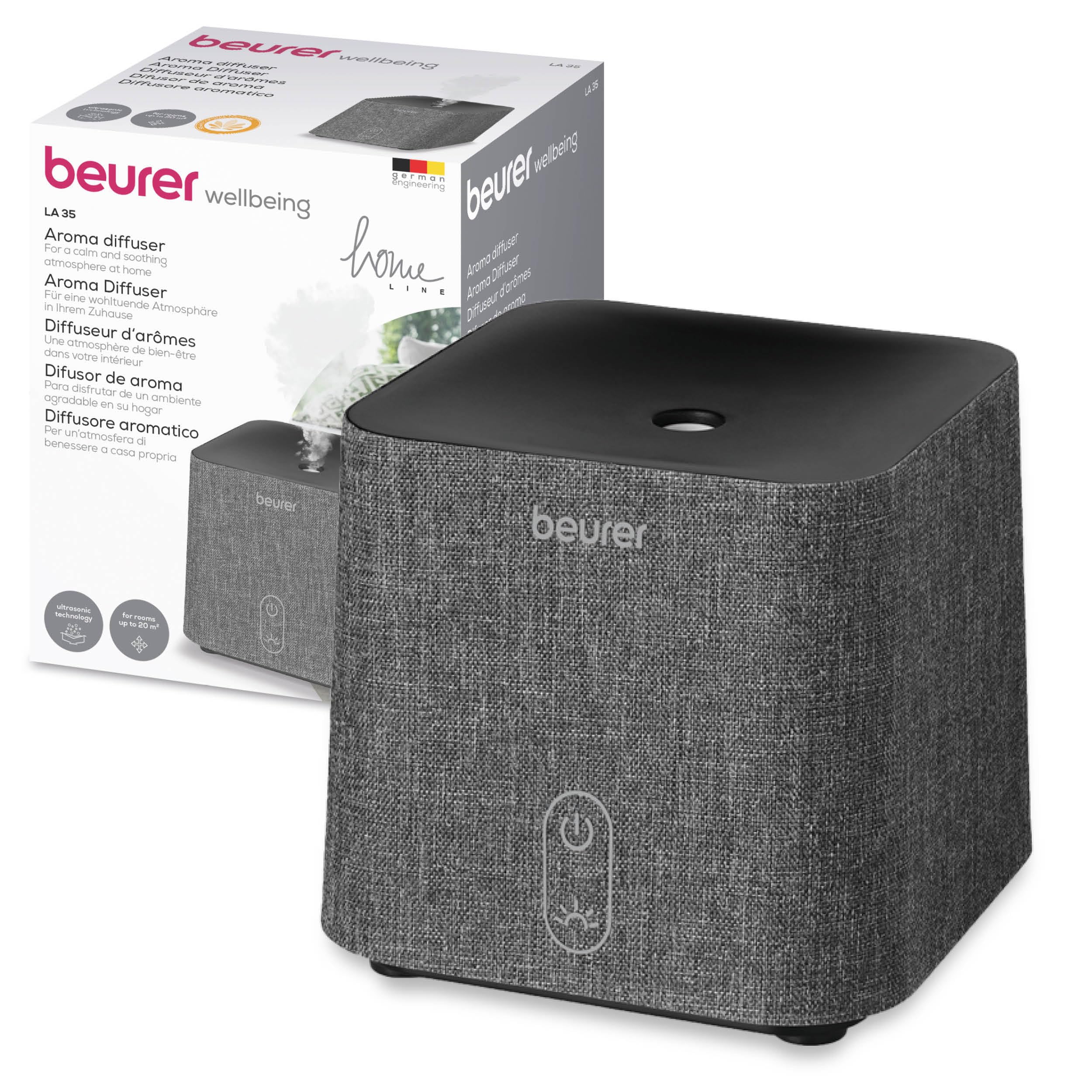 Beurer LA 35 Difusor de aromas, para aromatización de estancias de hasta 20 m², atomización microfina con ultrasonidos, con luz LED, silencioso y de bajo consumo, desconexión automática