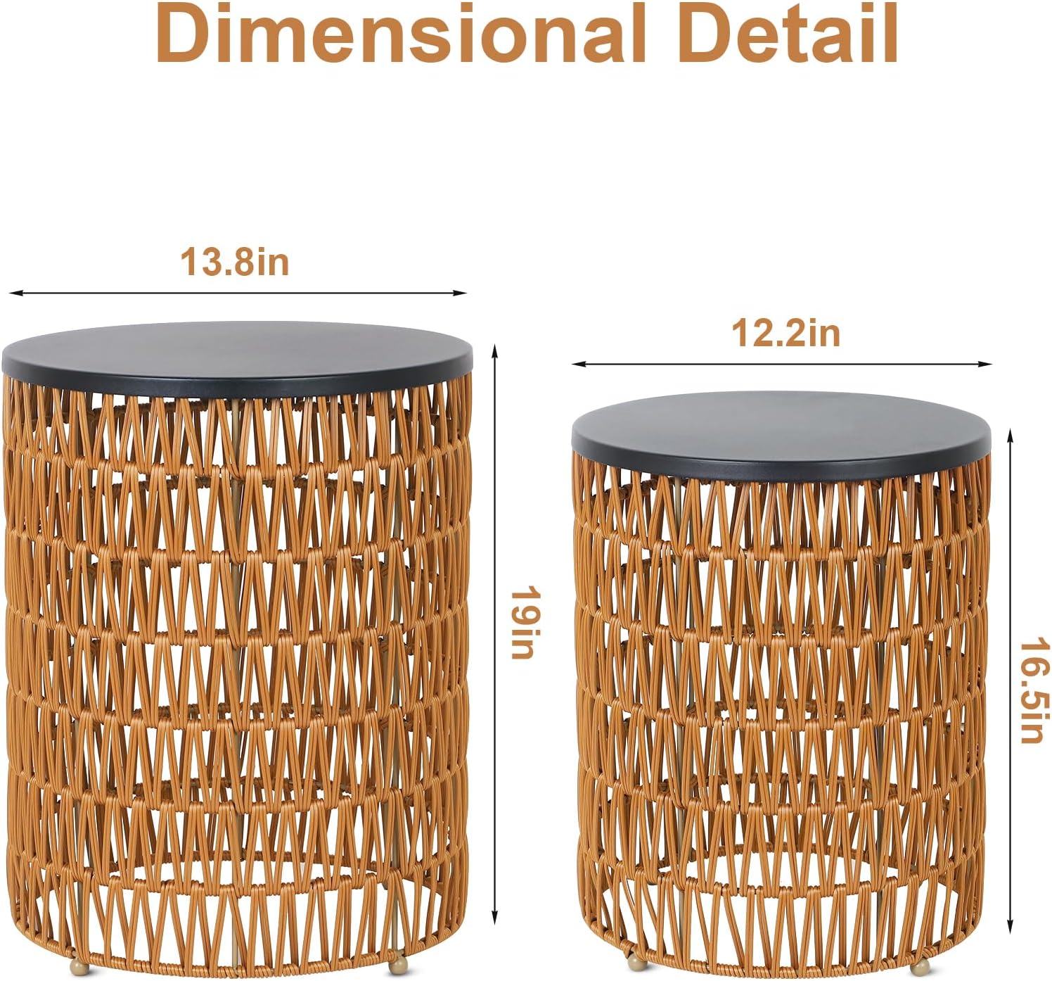HMVPL Outdoor Side End Table with Dimmable Light Remote Control,2-Pack Small Round Patio Table with Timing Light,Outside Plastic Rattan Accent Bistro Desk for Poolside Backyard Balcony Gazebo Indoor