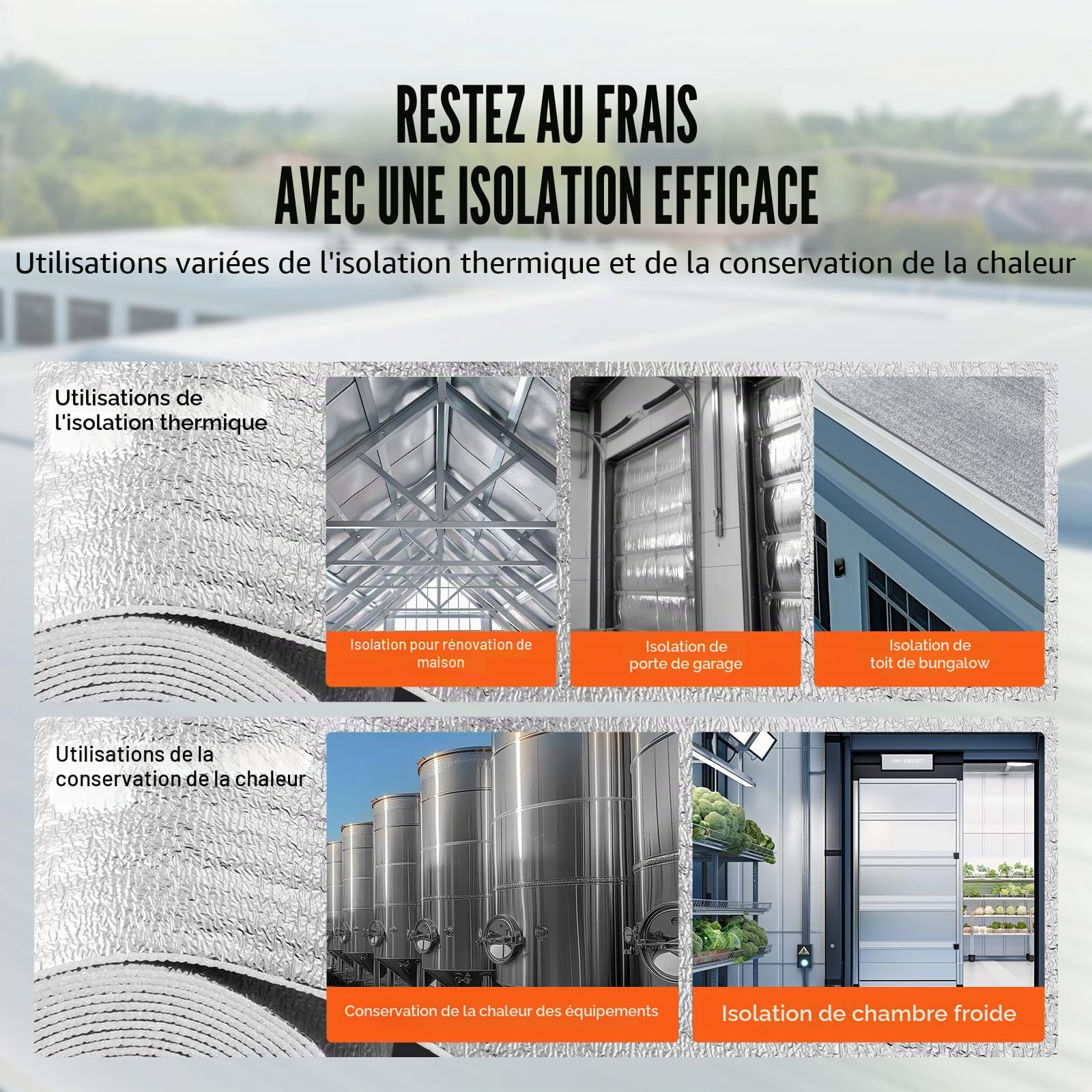 VEVOR Isolant thermique double réfléchissant, 3 x 1,22 m, rouleau d'isolation barrière radiante, noyau en mousse EPE, 3,2 mm, feuille d'aluminium double face, pour fenêtre, toit de camping-car, maison