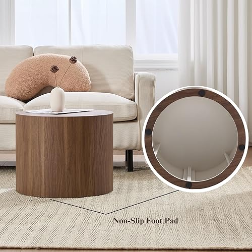 Miniatura 5 de Juego de 2 mesas auxiliares redondas, mesa auxiliar de madera para sala de estar, balcón, oficina, color madera de nogal, sin montaje Nuez,(Tree