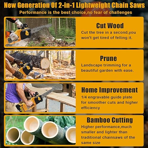 Miniatura 7 de Mini motosierra inalámbrica para batería Dewalt de 20 V, motosierra eléctrica sin escobillas de 12 pulgadas10 pulgadas con engrasador automático y