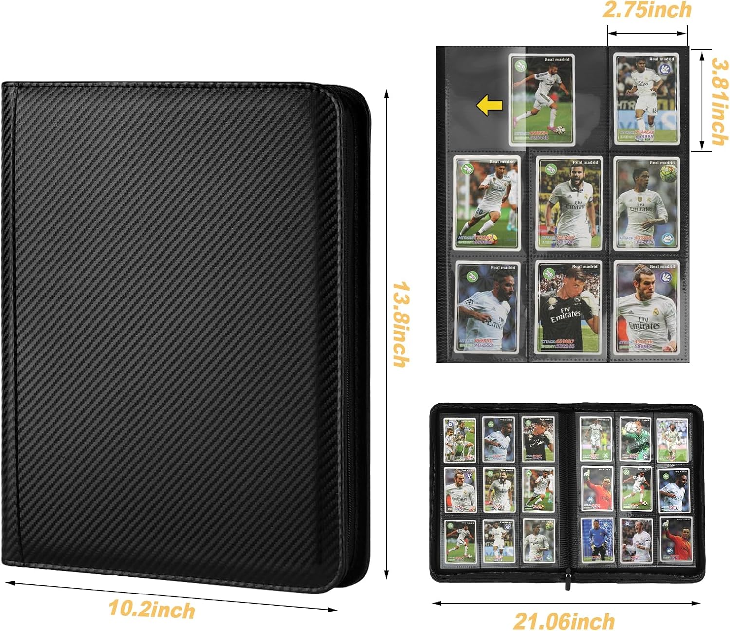 Trading Card Binder 9 Pocket, GERMUN PU Cover Card Binder for 360 Cards, Premium Trading Card Holder Folders, Double Sided Pocket Card Album for MTG, TCG (Carbon Black)