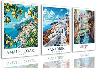 BingruiArt Vintage Travel Wall Art Canvas Italy Venice Amalfi Coast Pict...