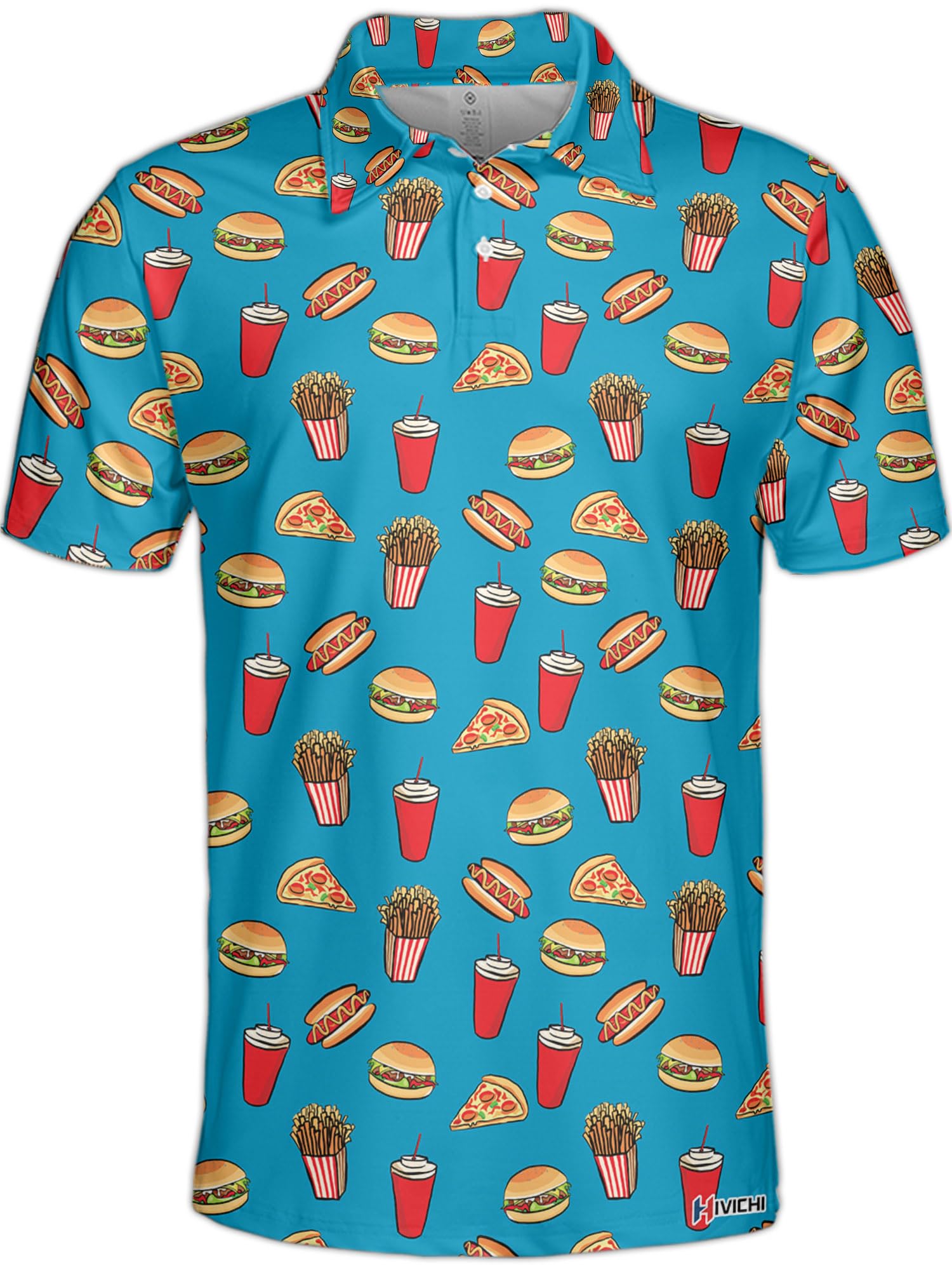 HIVICHIHawaiian Golf Shirts for Men Shark Mens Shirt Shark Polo Shirts for Men Crazy Golf Shirts for Men Wild Golf Shirts