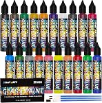 HOMY ARTY Peinture en verre 20 Couleurs (1 , avec 3 Pinceaux, Peintures en verre à base d'eau, Peinture en émanel acrylique pour verre, céramique, ampoules et fenêtres
