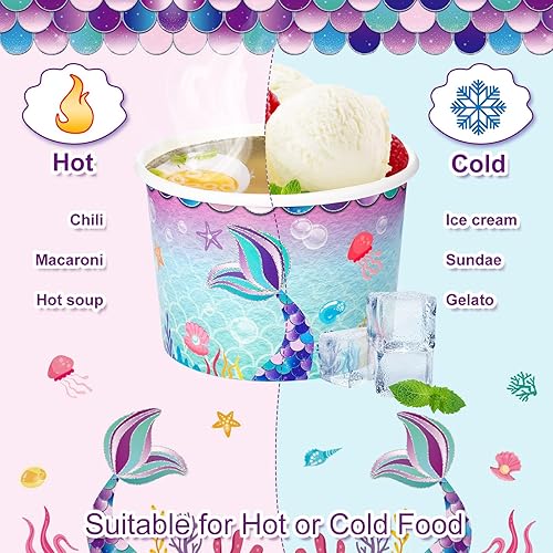 Miniatura 3 de 150 piezas de suministros para fiesta de sirena, tazas de papel de helado de sirena, cuencos de papel desechables para aperitivos, cuencos de papel