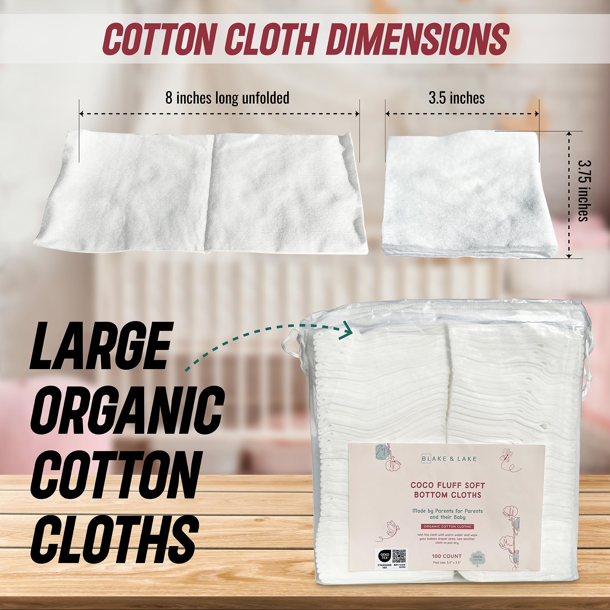 Toallitas secas de algodón orgánico para cambio de pañales de bebé y tiempo de baño, paños gruesos y absorbentes, suaves, almohadillas de algodón 100% orgánico para bebé, toallitas de algodón extra