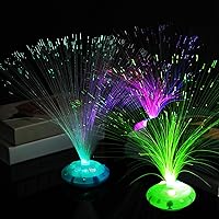 Vista 4 de Retisee 24 lámparas de fibra óptica, multicolores para centros de mesa, luces ópticas alimentadas con base de cono, cristales iluminados