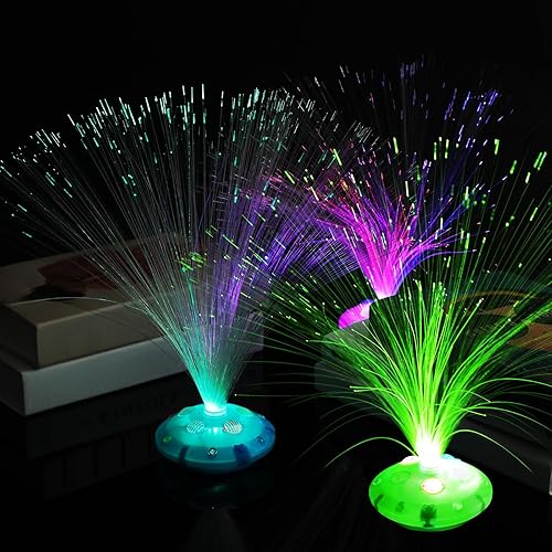 Miniatura 4 de Retisee 24 piezas de lámpara de fibra óptica de Halloween, centro de mesa, luces ópticas multicolores alimentadas con base de cono, cristales