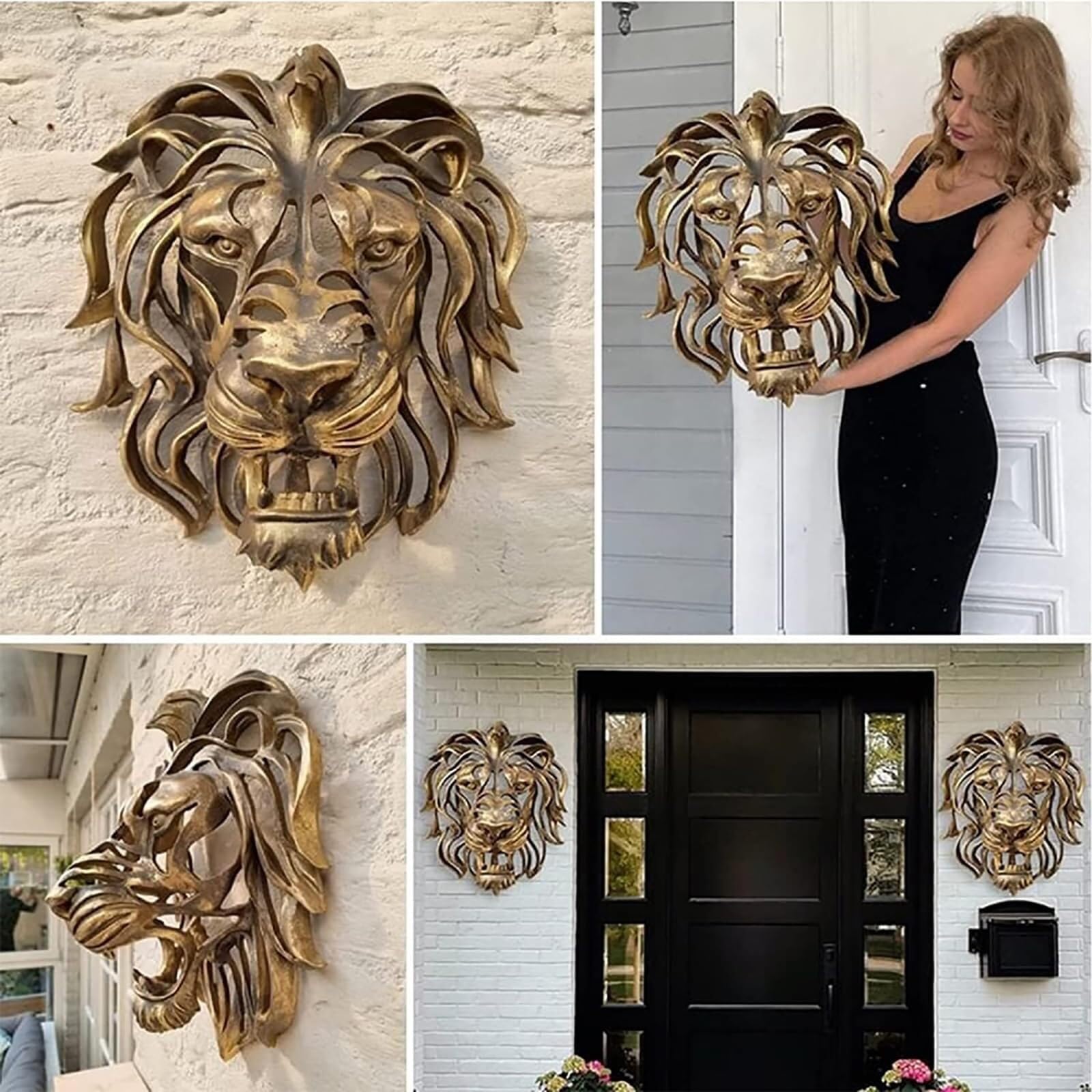 MiroDo Large Lion Head Wall Mounted Art Sculpture, Lion Head Wall Sculpture, 3D Hollow Out Golden Lion's Handmade Hanging Artwork Decoration For Farmhouse Living Room Bedroom.