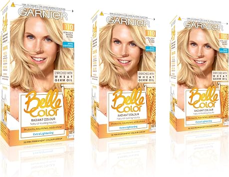 Garnier Belle Color Blonde Hair Dye Permanent, Natural looking Hair Colour, Up to 100 percentage Grey coverage - 110 Ultra Light Natural Blonde, Pack of 3