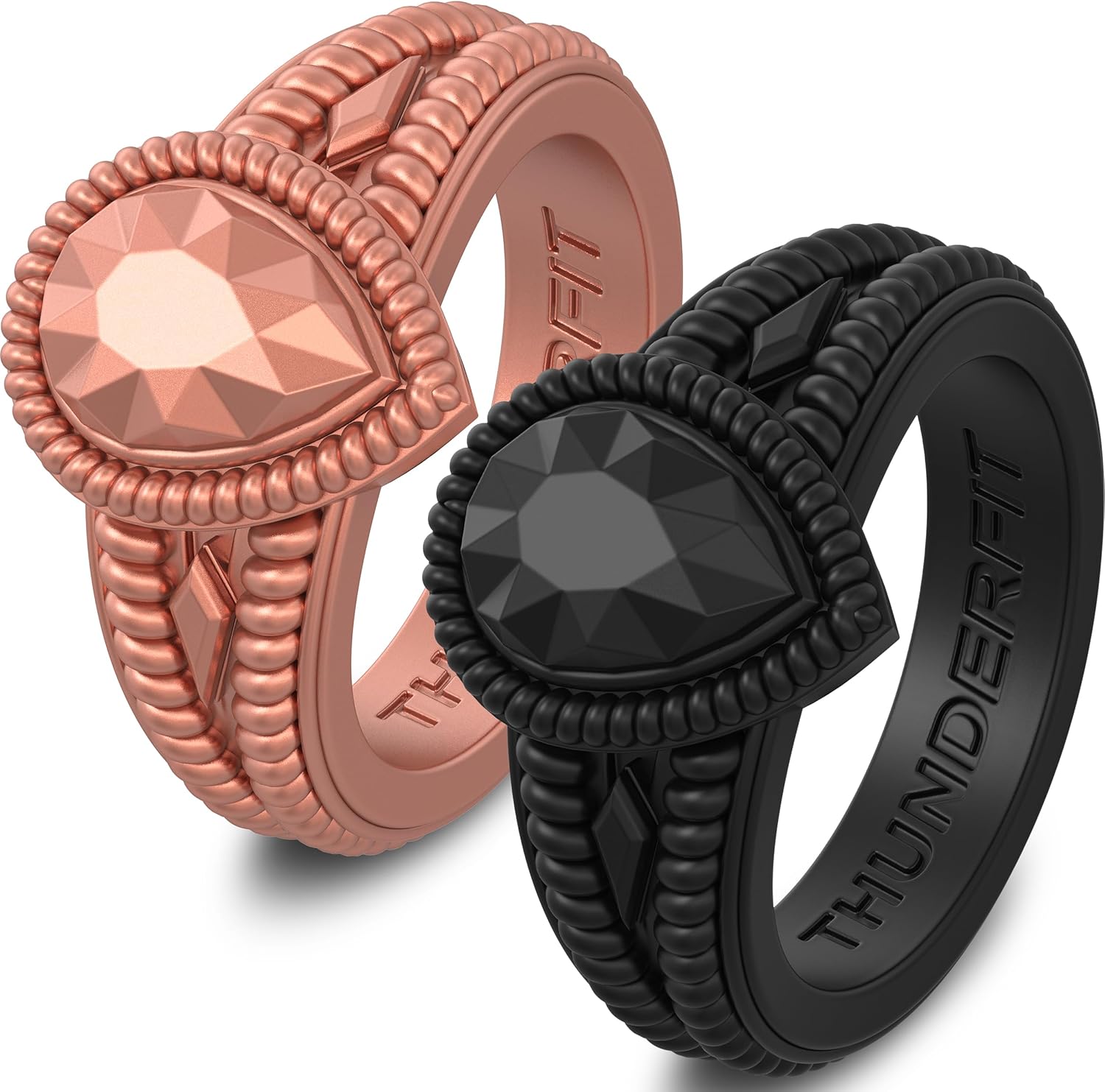 ThunderFit Silicone Rings for Women, Pear Rubber Engagement Wedding Bands 13.5mm Wide 5.5mm Thick - 1/2/3 Variety Multipack