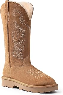 Genuine Leather Suede Platform Womens Winter Snow Boots Fur Lining Pull on Fuzzy Warm Boots with Memory Foam Lightweight Winter Shoes