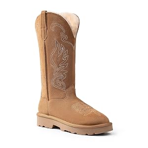 Genuine Leather Suede Platform Womens Winter Snow Boots Fur Lining Pull on Fuzzy Warm Boots with Memory Foam