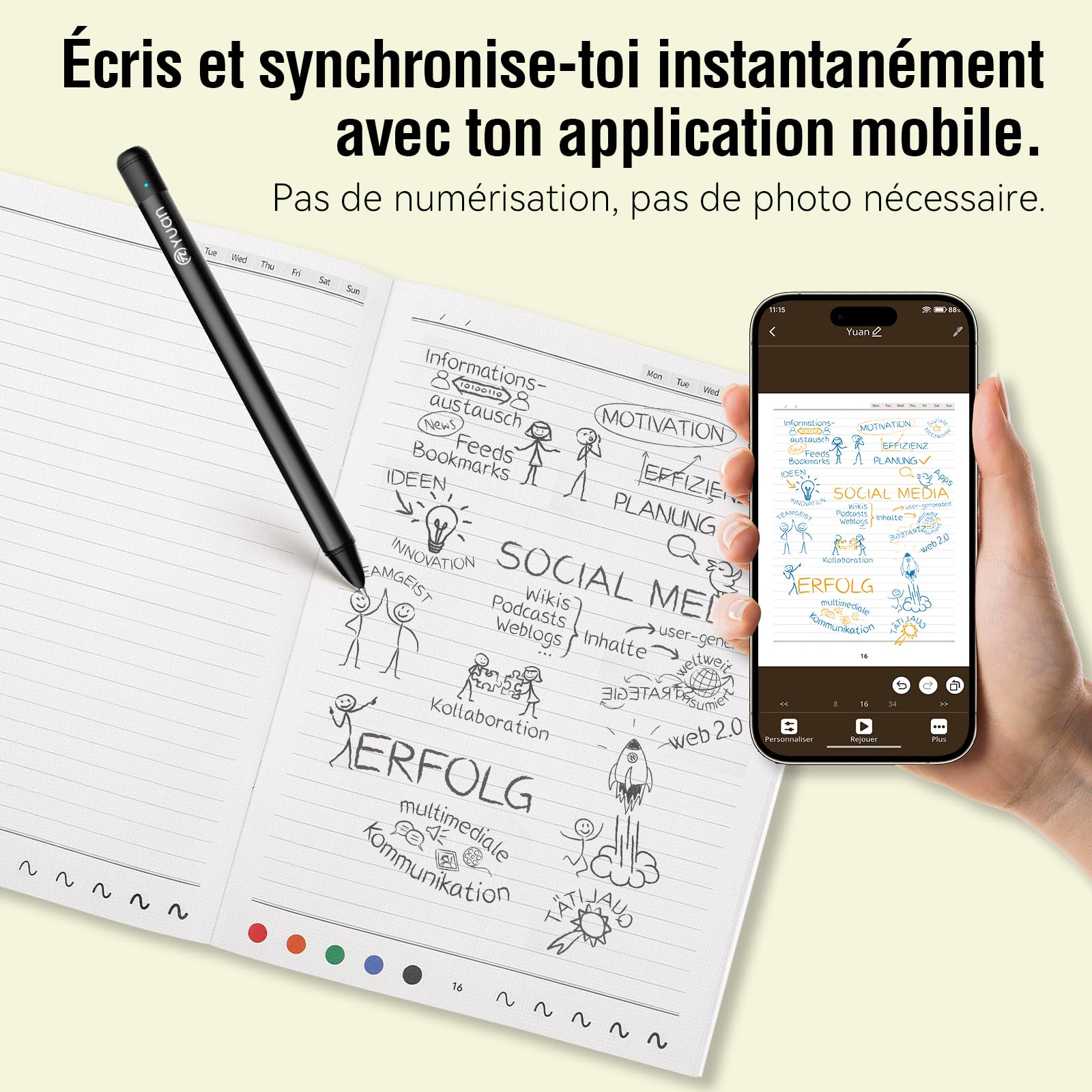 Yuan Smart Writing Set, A4 Carnet Tablette de Papier sans Fil Bluetooth | Carnet Intelligent A4 avec Stylo Connecté, Bloc-Notes Electronique pour la Prise de Notes, l'art Numérique et Les Réunions