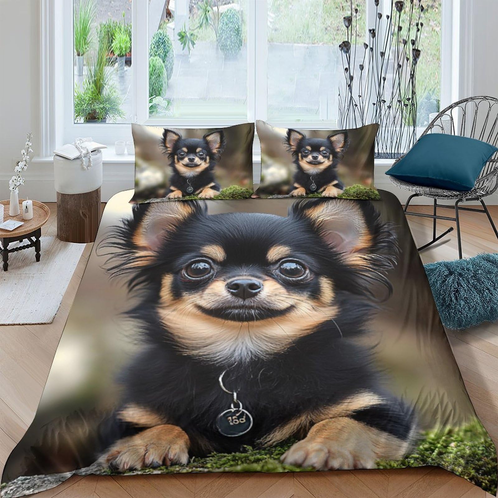 Ctjqhvkz Style-10 3D Printed Chihuahua Dog Fitted Sheet Microfiber Soft Anti-Slip Bed Cover For Bedroom Guest Room Decor Single（135X200cm）