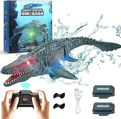 KIEAHCEY Mosasaurus de control remoto de 2.4 GHz, dinosaurio para piscina, juguetes de alta simulación, barco a control remoto, lago, baño, 8-12