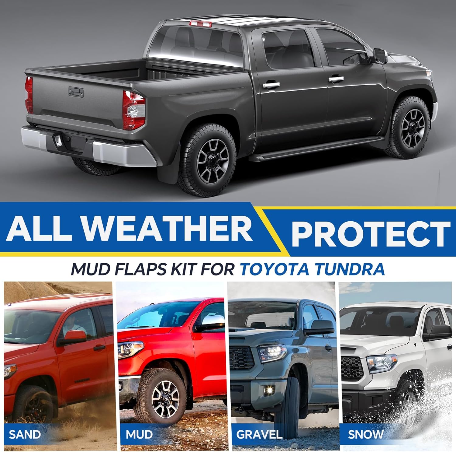 Mud Flaps Compatible with Toyota Tundra 2007-2021 Mud Guards Splash Guards Tire Protector Mudguard No Drilling Required Mudflaps Accessories